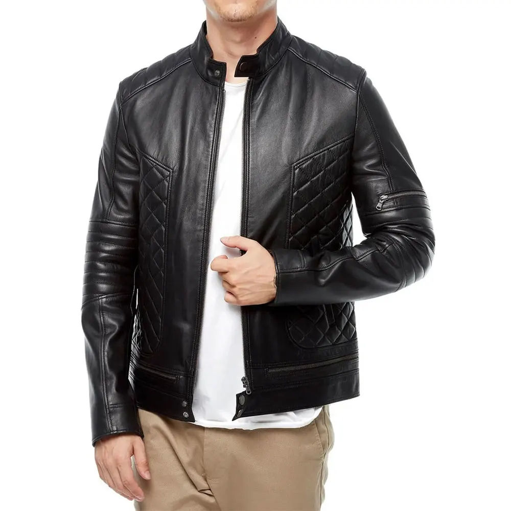 Unisex Winter Vintage Yellow Sheepskin Biker Jacket with Long Sleeves Waterproof & Windproof Front Logo ODM Coated Customizable